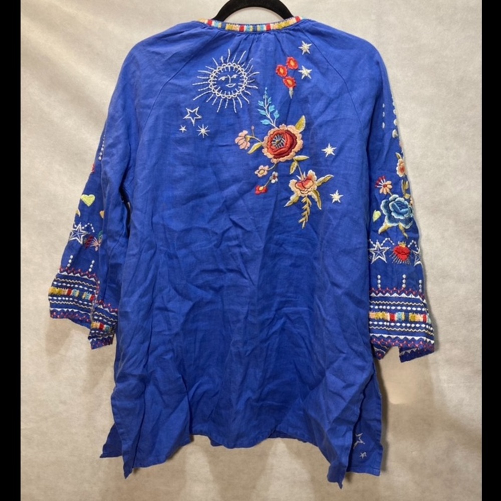 Johnny Was Royal Blue Embroidered Tunic with Multicolor Floral Accents - Picture 4 of 5
